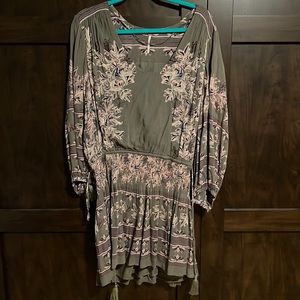 Free People Olive and Pink Floral Mini Dress